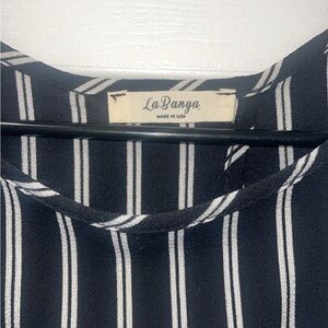 La Banga Black White Stripe Tie Back Blouse‎ Top Women Made USA